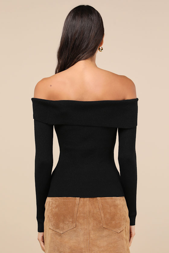 Casual Admiration Black Ribbed Off-the-Shoulder Sweater Top 2