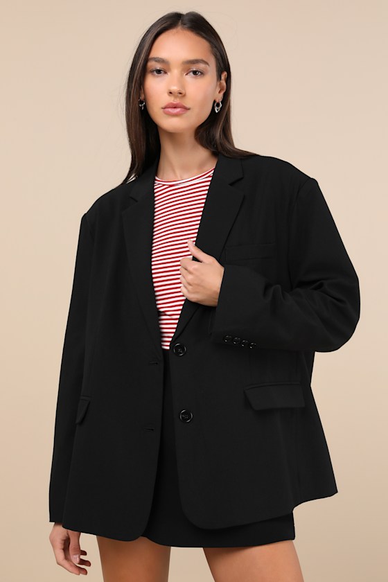 Lulus Sophisticated Era Black Oversized Blazer In Black