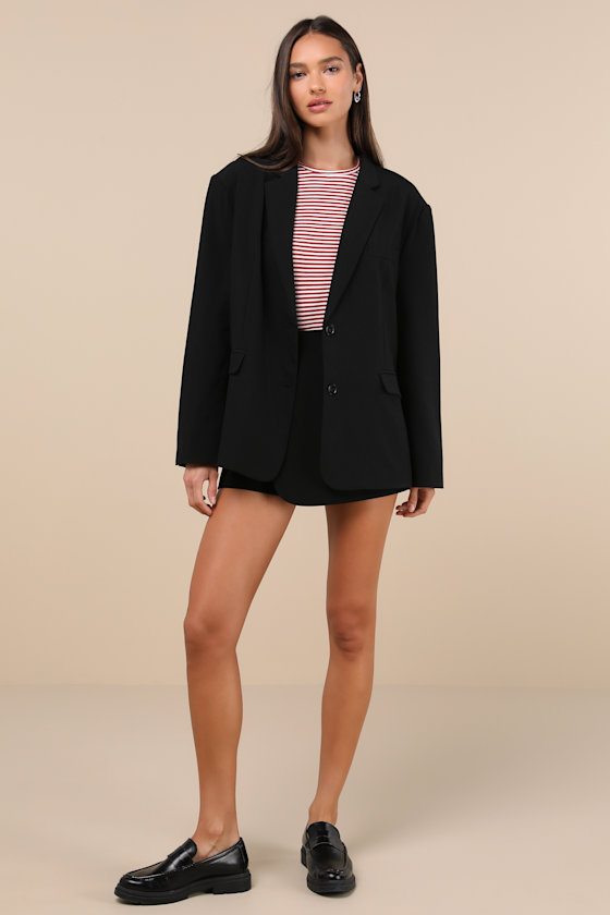 Lulus Sophisticated Era Black Oversized Blazer In Black