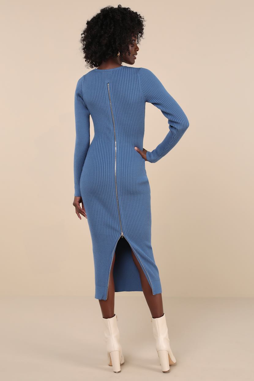 Blue Midi Dress - Bodycon Midi Dress - Ribbed Knit Midi Dress - Lulus