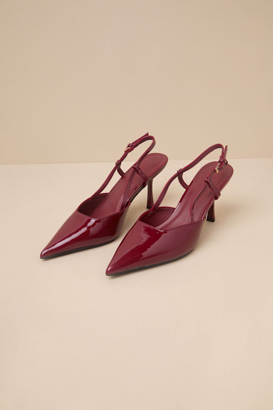 Isabel Cherry Red Patent Pointed-Toe Slingback Pumps 2