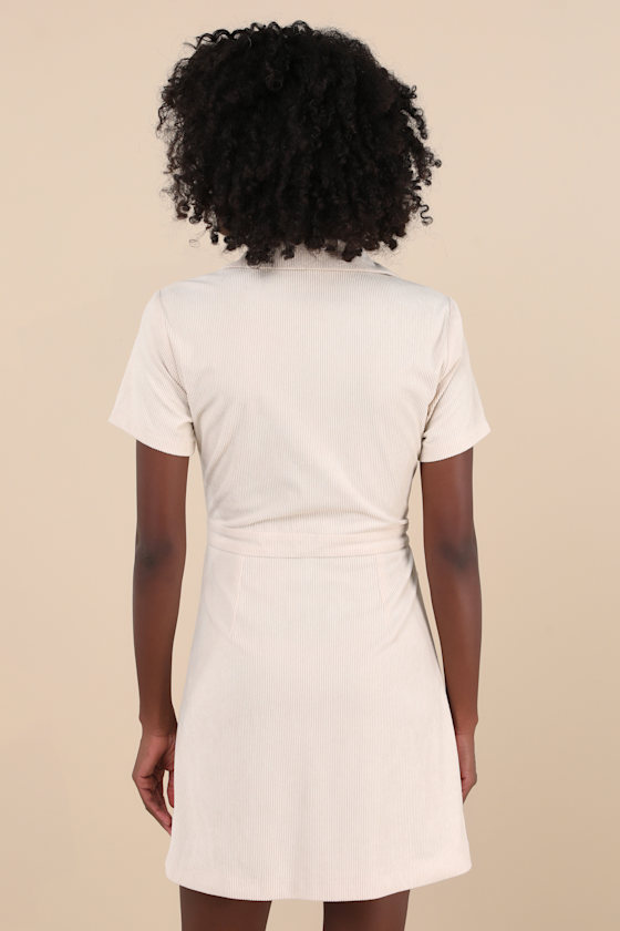 Lulus Go-getter Girl Cream Corduroy Mini Dress With Pockets In Beige