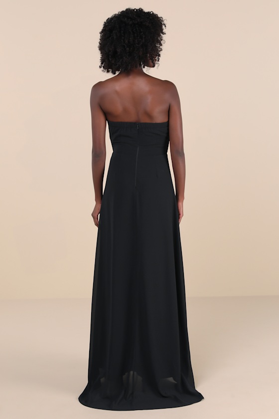 Splendid Aura Black Chiffon Pleated Strapless Maxi Dress 4