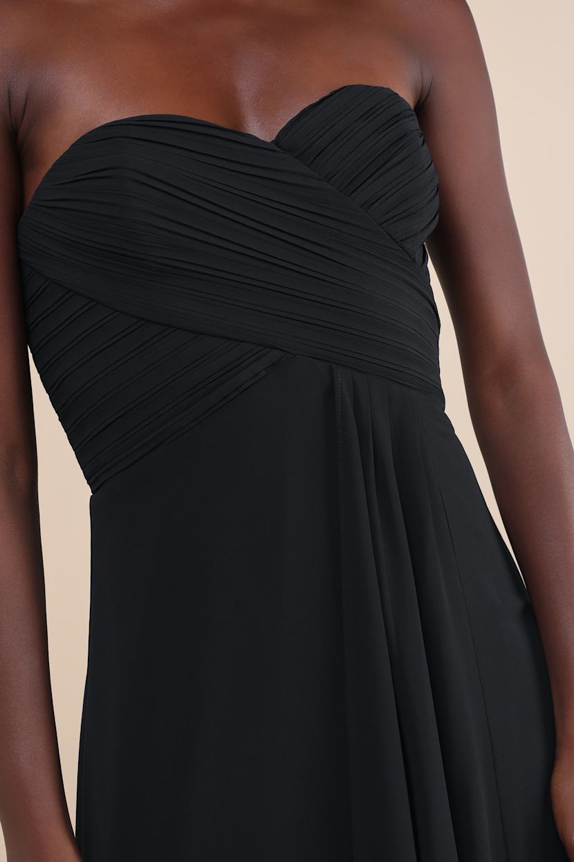 Black Maxi Dress - Pleated Chiffon Dress - Black Strapless Dress