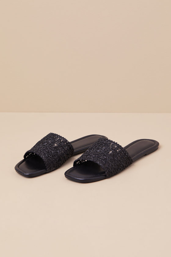 BLACK FABRIC CC SLIDE SANDALS