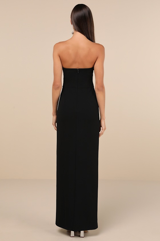 Lulus Elevated Sparkle Black Rhinestone Strapless Maxi Dress In Black