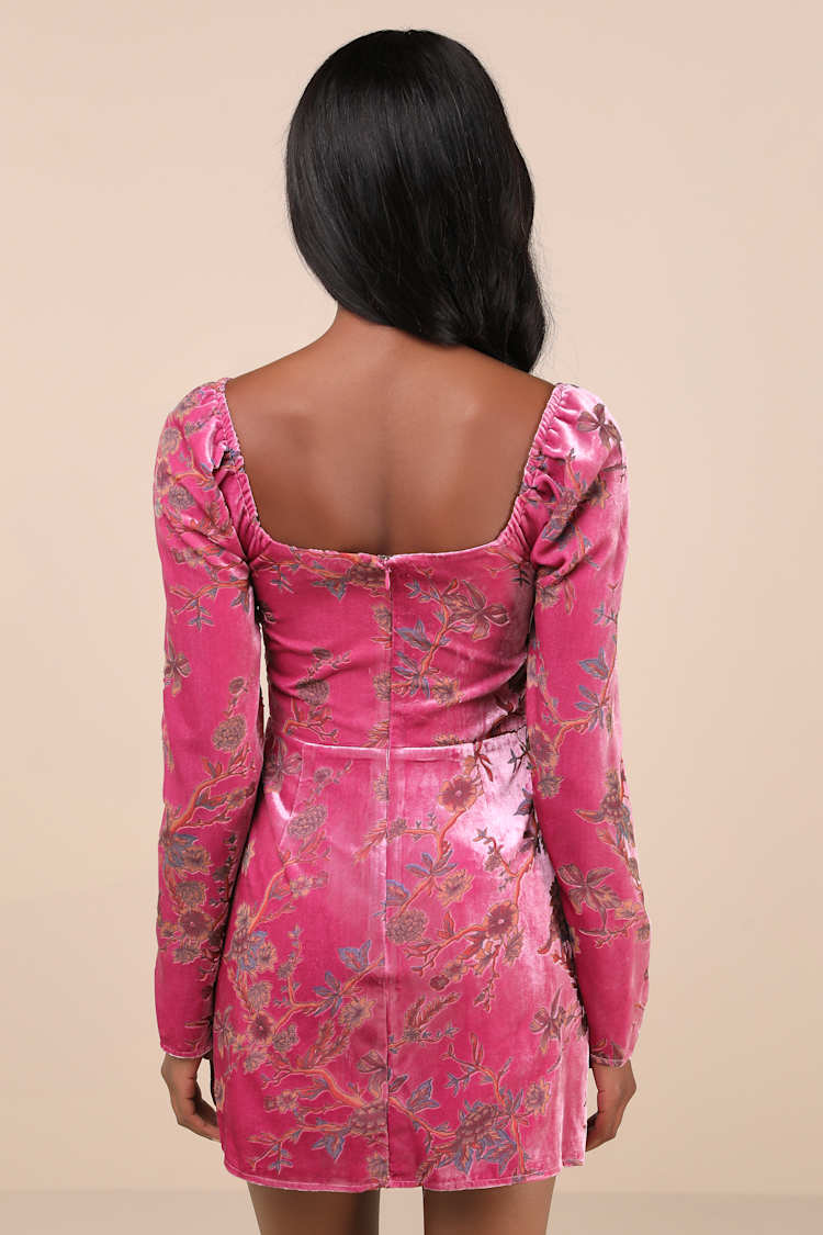 Simply Decadent Pink Floral Velvet Burnout Bustier Mini Dress