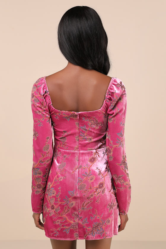 Simply Decadent Pink Floral Velvet Burnout Bustier Mini Dress 2