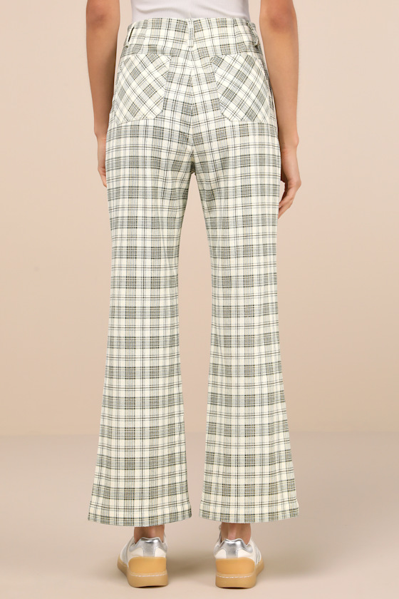 Lulus Modish Behavior Cream And Green Plaid Corduroy High-rise Pants In White