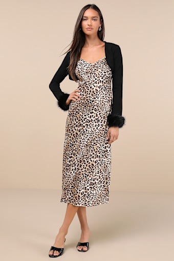 Beyond Confident Black Shrug Sweater & Leopard Print Dress Set 1