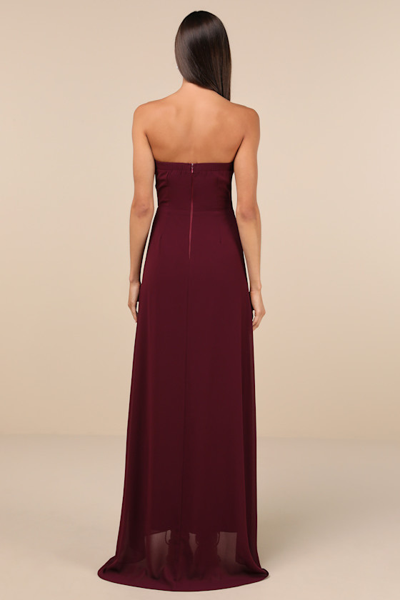 Splendid Aura Plum Purple Chiffon Pleated Strapless Maxi Dress 2