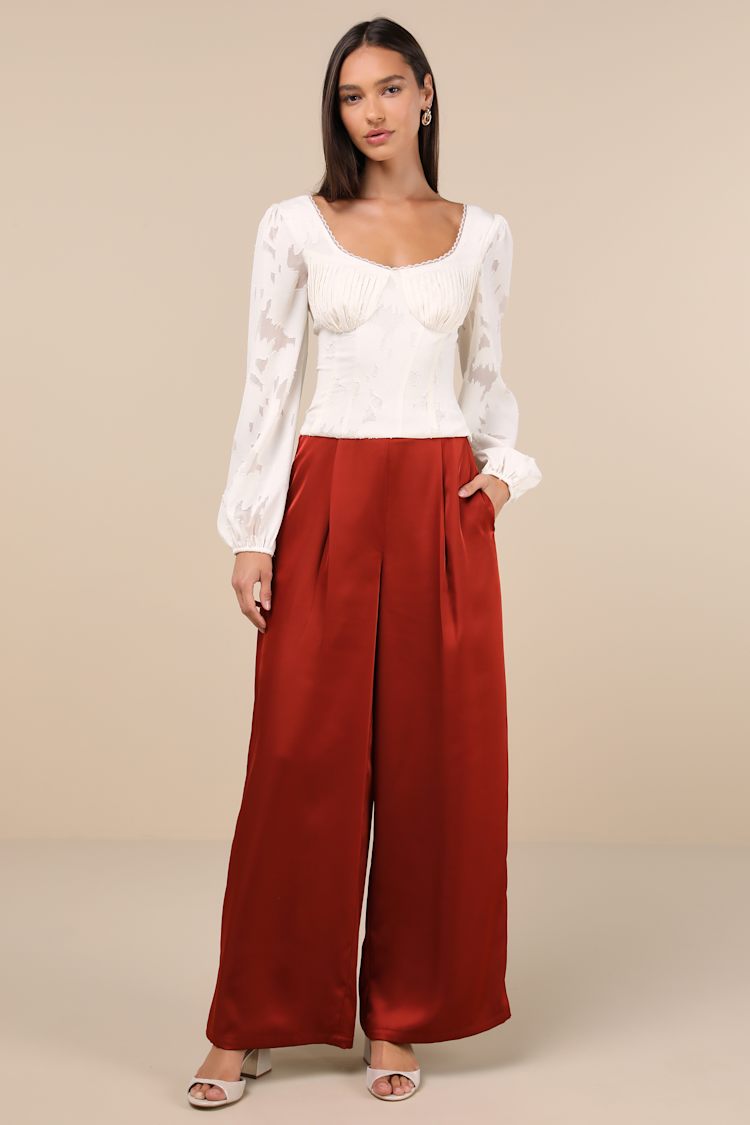 fitted lace wedding dress Travalta Satin Track Pant Red main image 0