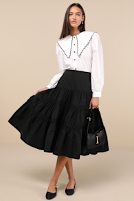 Darling Flourish Black Tiered High-Rise Midi Skirt 1