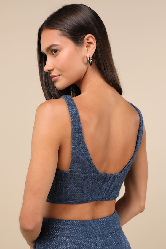 Lulus Chic And Sophisticated Navy Blue Tweed Cropped Tank Top In Navy Blue
