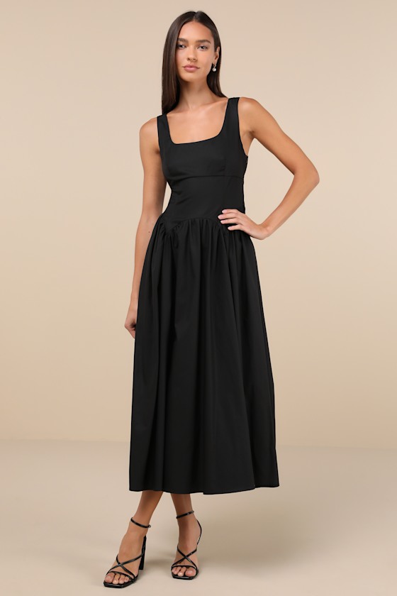 Charm and Poise Black Sleeveless Drop Waist Midi Dress 3
