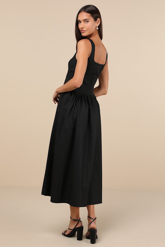 Charm and Poise Black Sleeveless Drop Waist Midi Dress 4