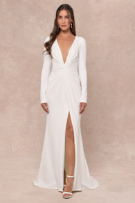 Stunning Romance White Long Sleeve Mermaid Maxi Dress 6