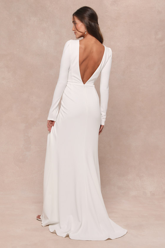 Stunning Romance White Long Sleeve Mermaid Maxi Dress 7