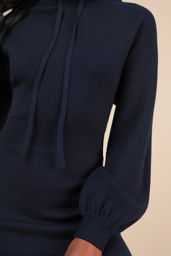 Lulus Laidback Moments Navy Blue Hooded Sweater Mini Dress In Navy Blue