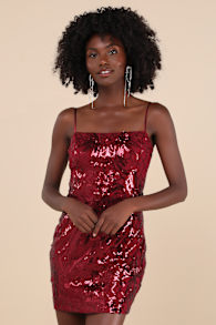 Sparkling Magic Wine Red Sequin Lace-Up Mini Dress