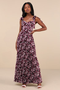 Illustrious Aura Plum Purple Floral Bustier Tie-Strap Maxi Dress 1