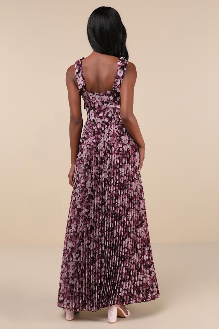 Illustrious Aura Plum Purple Floral Bustier Tie-Strap Maxi Dress