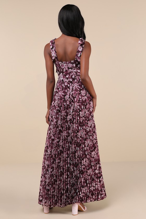 Illustrious Aura Plum Purple Floral Bustier Tie-Strap Maxi Dress 2