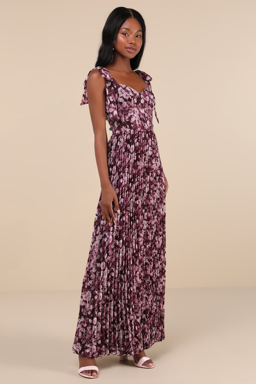Illustrious Aura Plum Purple Floral Bustier Tie-Strap Maxi Dress