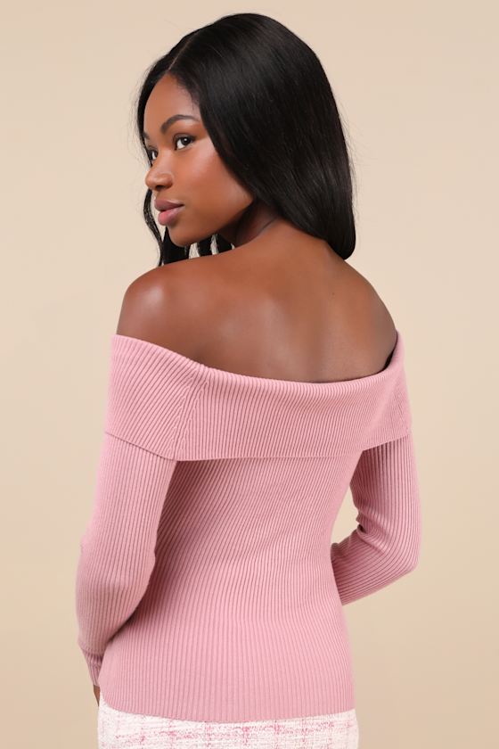 LULUS CASUAL ADMIRATION MAUVE RIBBED OFF-THE-SHOULDER SWEATER TOP