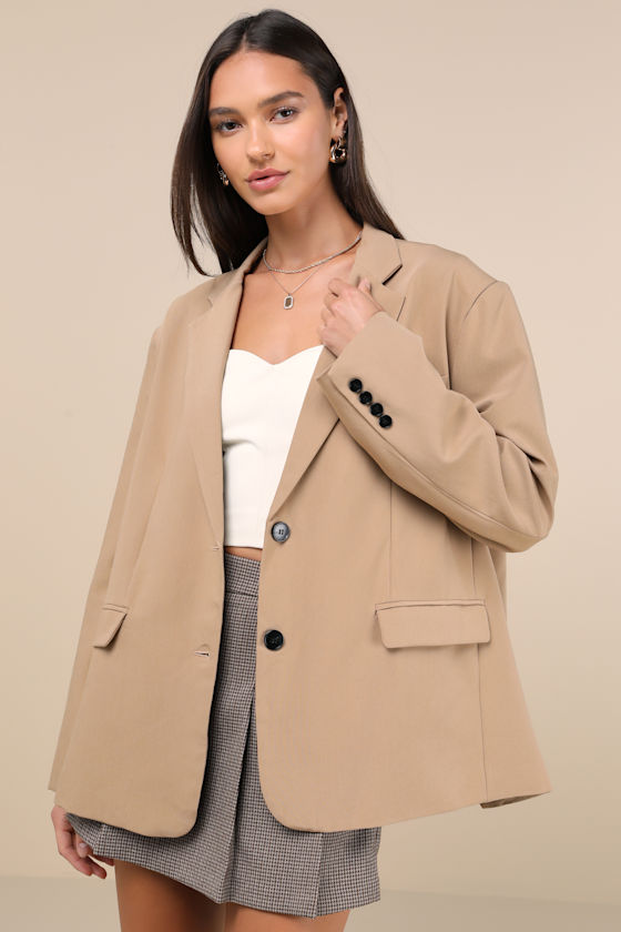 Lulus Sophisticated Era Taupe Oversized Blazer In Taupe