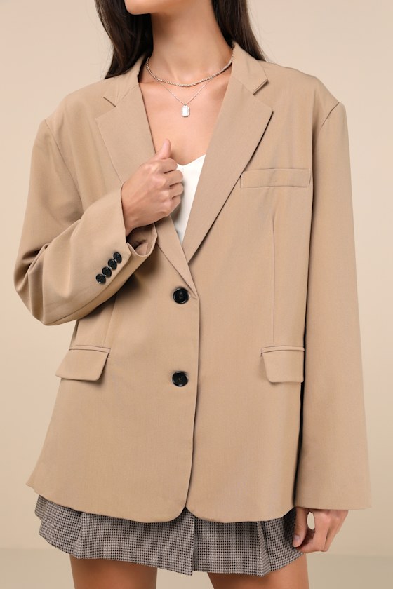 Lulus Sophisticated Era Taupe Oversized Blazer In Taupe