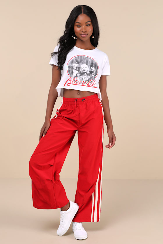 Sporty Sweetie Red Nylon Drawstring Wide-Leg Athletic Pants 2