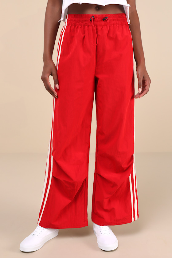 Sporty Sweetie Red Nylon Drawstring Wide-Leg Athletic Pants 3