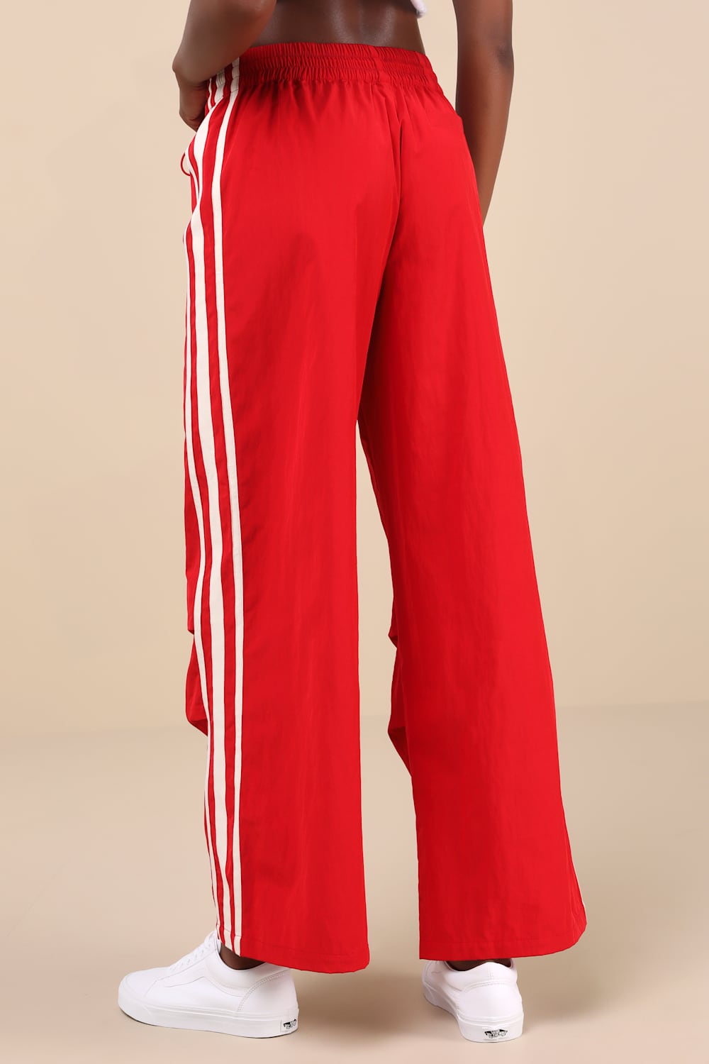 Sporty Sweetie Red Nylon Drawstring Wide-Leg Athletic Pants