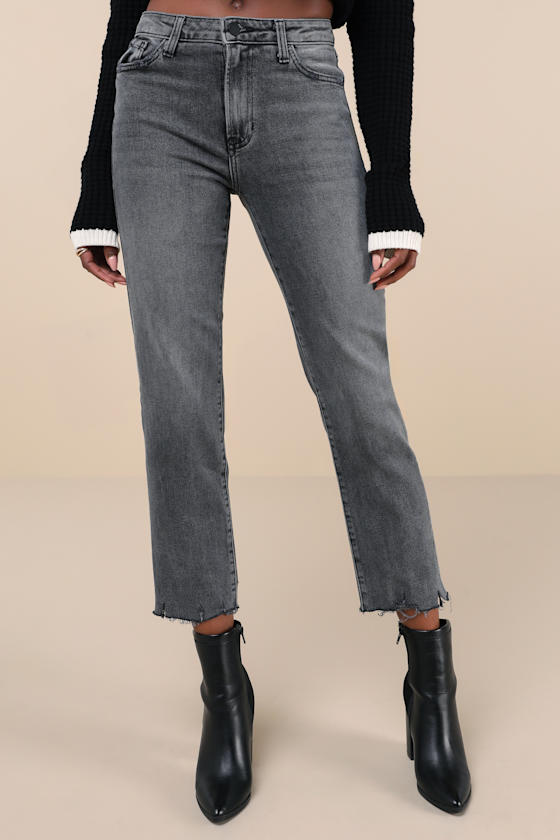 Ultimate Trend Grey Denim Cropped Raw Hem Straight-Leg Jeans 2