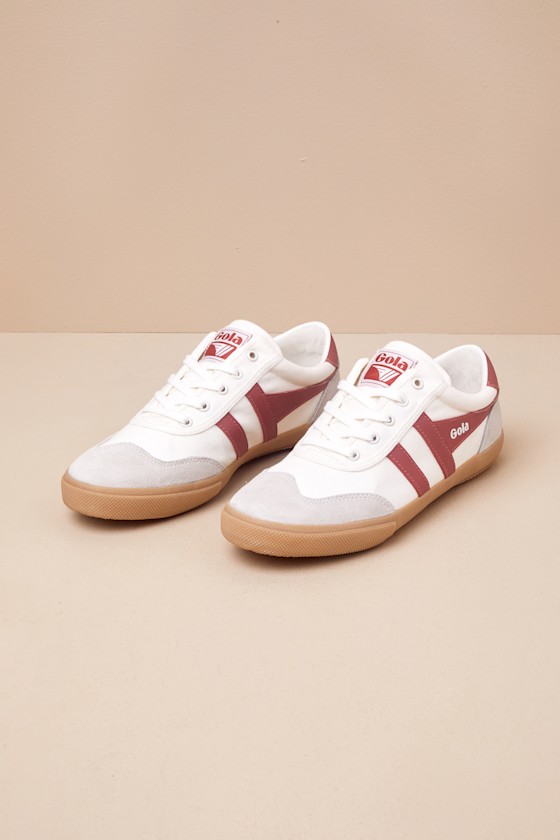 Gola Badminton Off White And Clay Gum Sole Suede Leather Sneakers In White