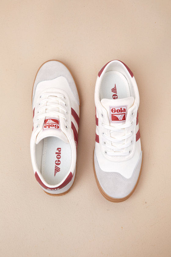 Gola Badminton Off White And Clay Gum Sole Suede Leather Sneakers In White