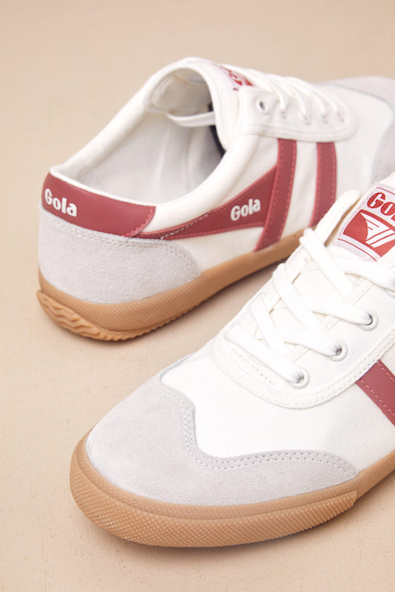 Gola Badminton Off White And Clay Gum Sole Suede Leather Sneakers In White