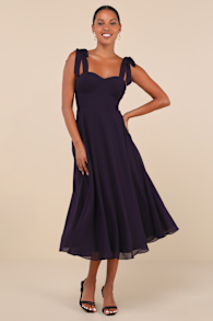 Sophisticated Charisma Purple Tie-Strap A-Line Midi Dress