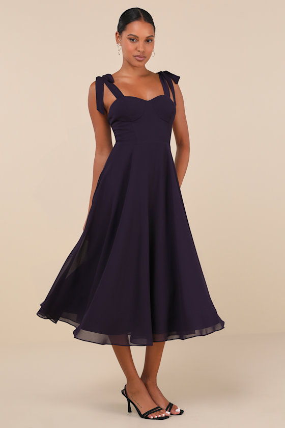 Lulus Sophisticated Charisma Purple Blue Tie-strap A-line Midi Dress In Purple