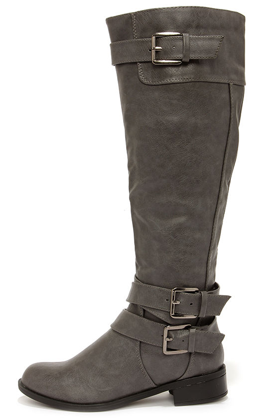 Soda Doric Grey Knee High Riding Boots
