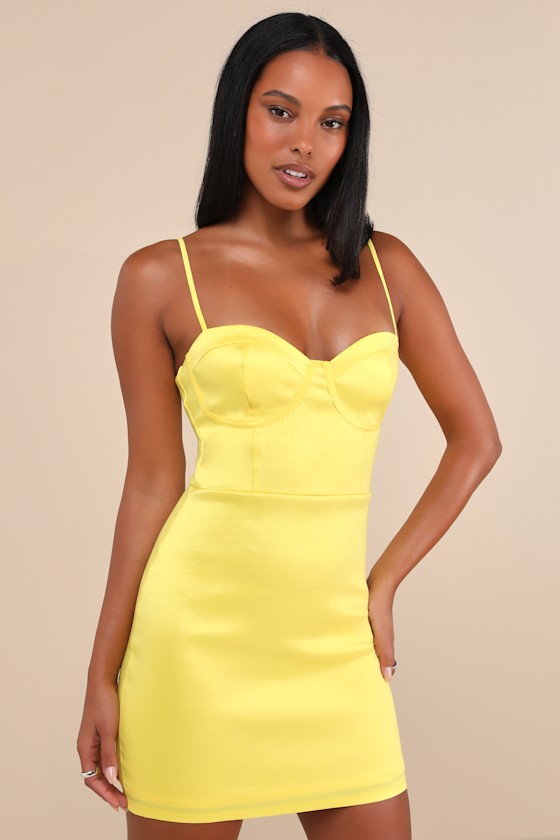 Brilliant Flirt Neon Yellow Taffeta Bustier Mini Bodycon Dress 1