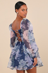 Positively Enchanting Blue Floral Organza Bustier Mini Dress 2