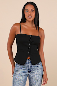 Sophisticated Ways Black Button-Front Cami Vest Top