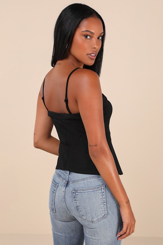 Lulus Sophisticated Ways Black Button-front Cami Vest Top In Black