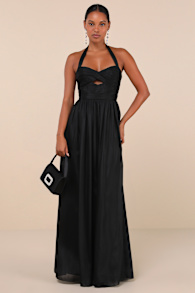 Marvelous Impression Black Pleated Halter Cutout Maxi Dress 4