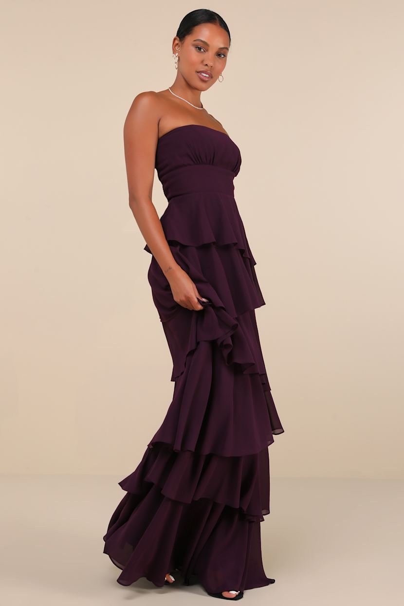 Gorgeous Essence Dark Purple Strapless Tiered Maxi Dress