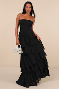 Gorgeous Essence Black Strapless Tiered Maxi Dress 3