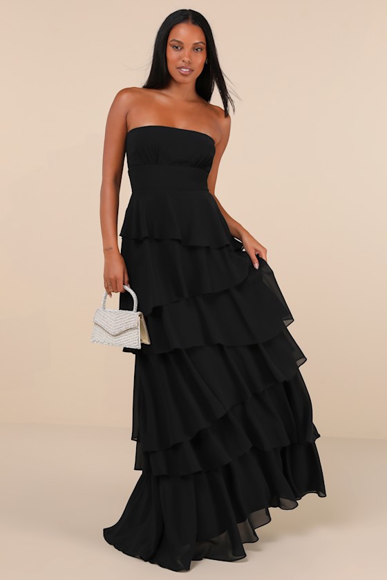 Gorgeous Essence Black Strapless Tiered Maxi Dress 3