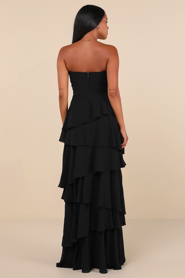 Gorgeous Essence Black Strapless Tiered Maxi Dress